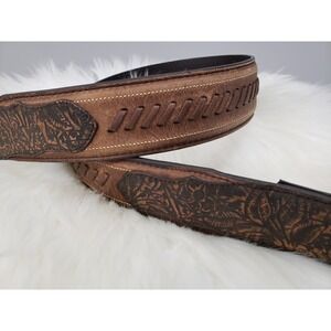 RANK 45 Men's Brooks Tooled Leather Belt Brown Size 34 Western Woven Textured